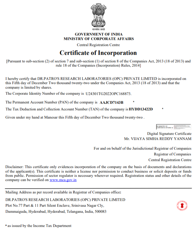 Certificate of Incorporation — preview of page 1