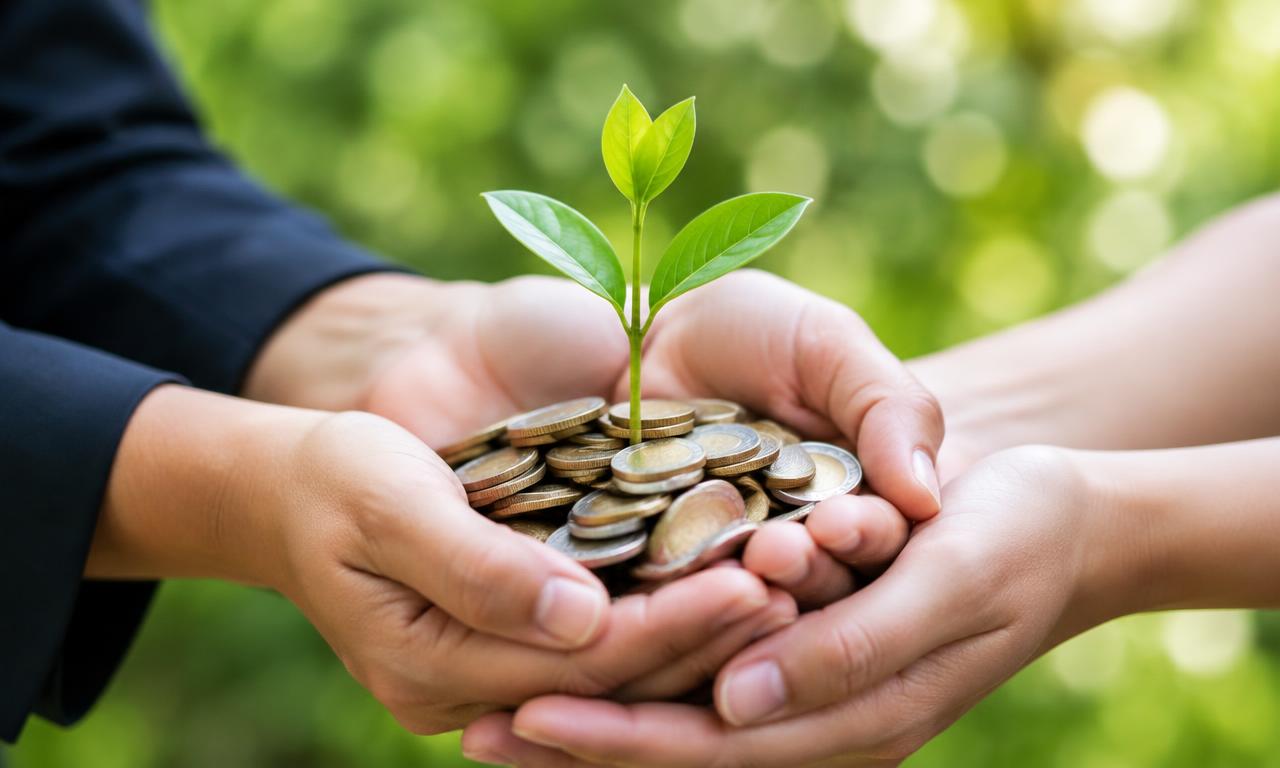Hands holding a growing plant